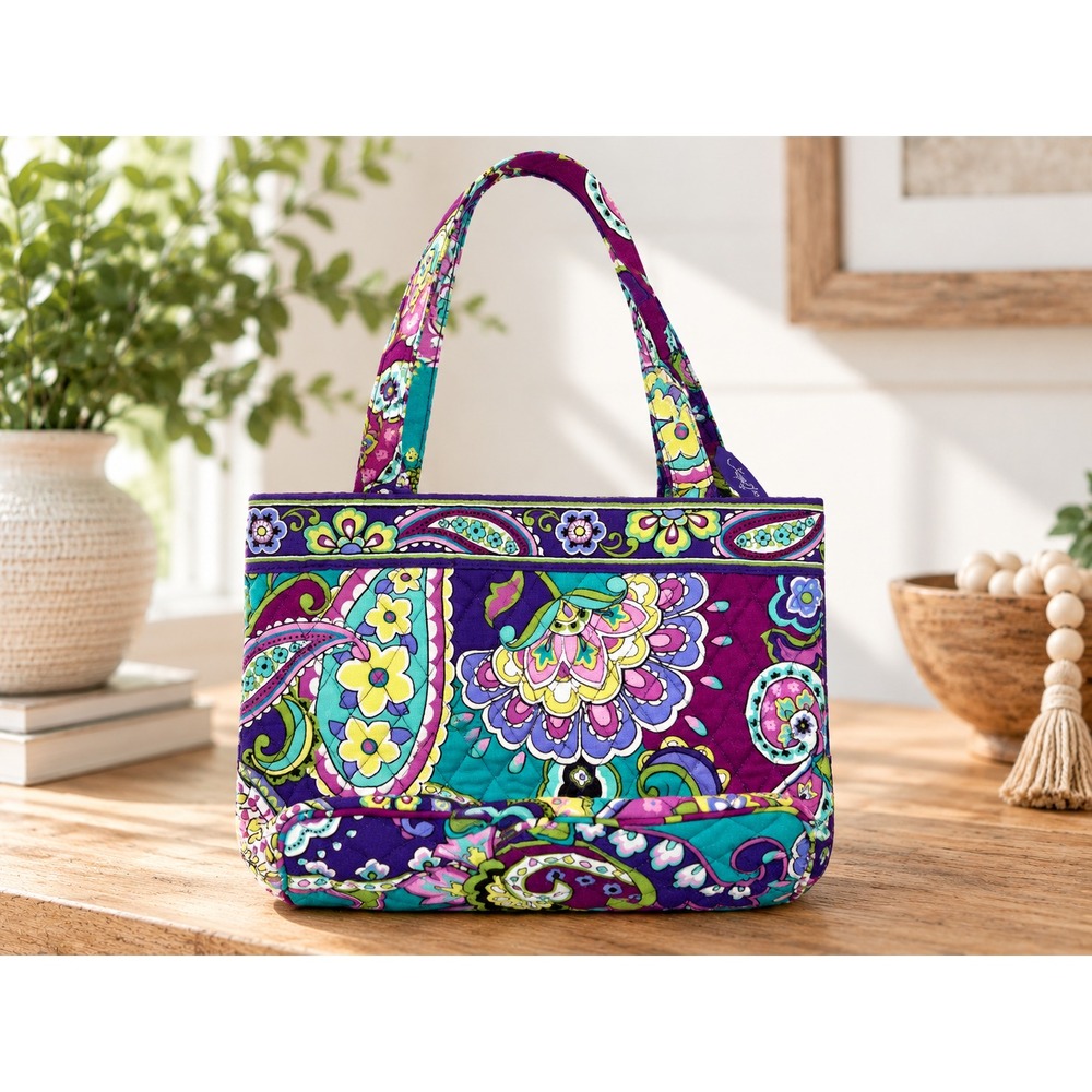 Vera Bradley Mandy Tote Heather Purple Teal Paisley Quilted Shoulder Bag Retired